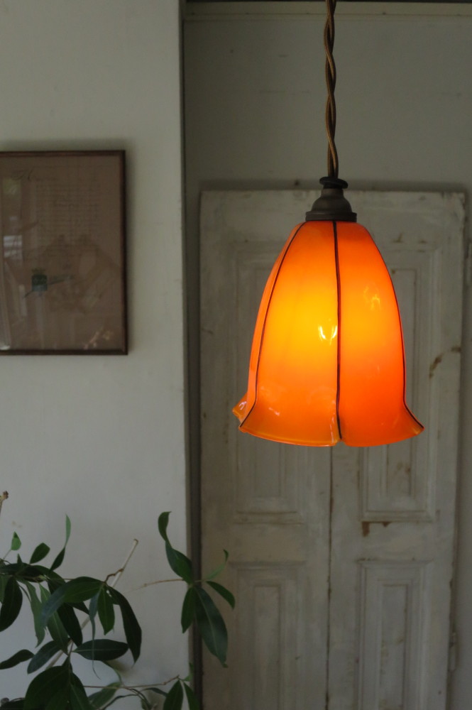 アンティーク ペンダントライト ガラスシェード オレンジ | antiques