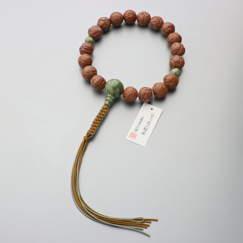 数珠 男性用 印度五佛眼菩提樹18玉 中国翡翠仕立 正絹八本組紐 — 仏壇
