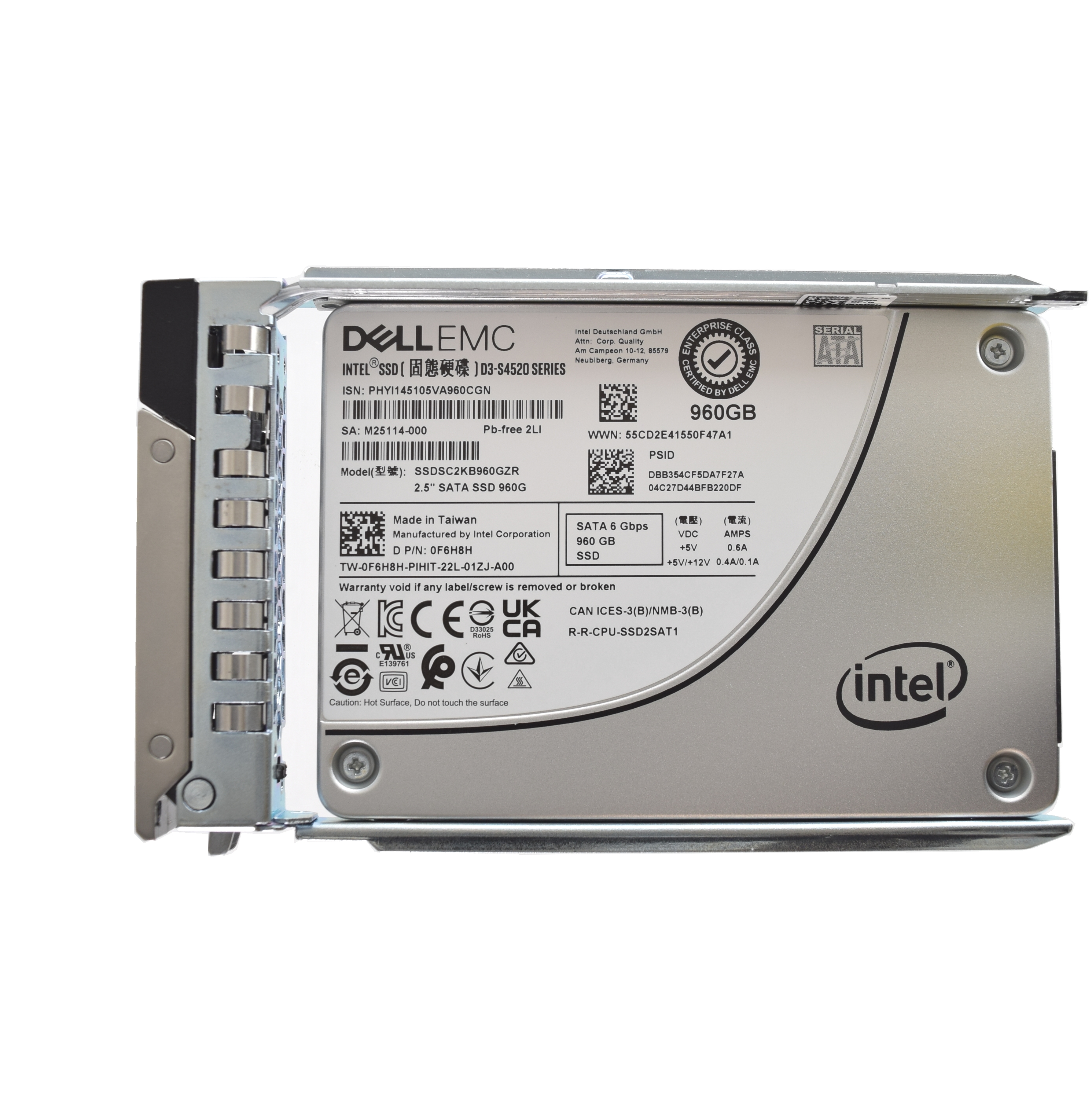 Dell Intel D3-S4520 960GB 6GBPS SATA SSD Drive F6H8H
