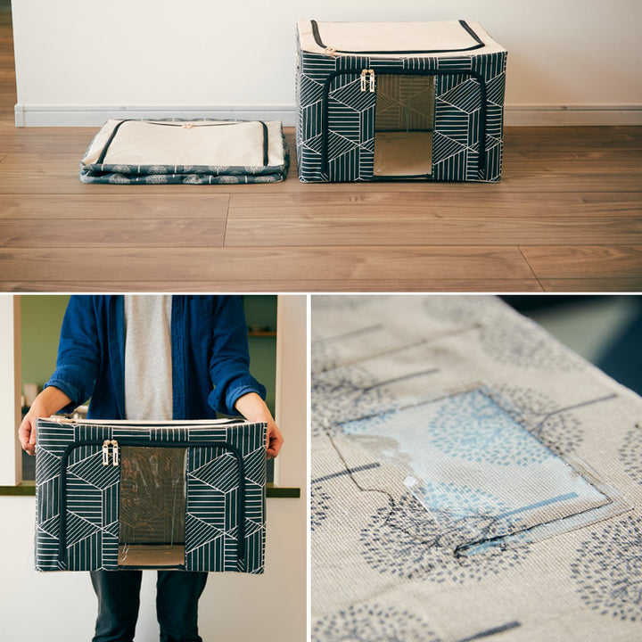 収納ボックス／北欧調柄たためるスタッキング窓付き収納ボックス（66L