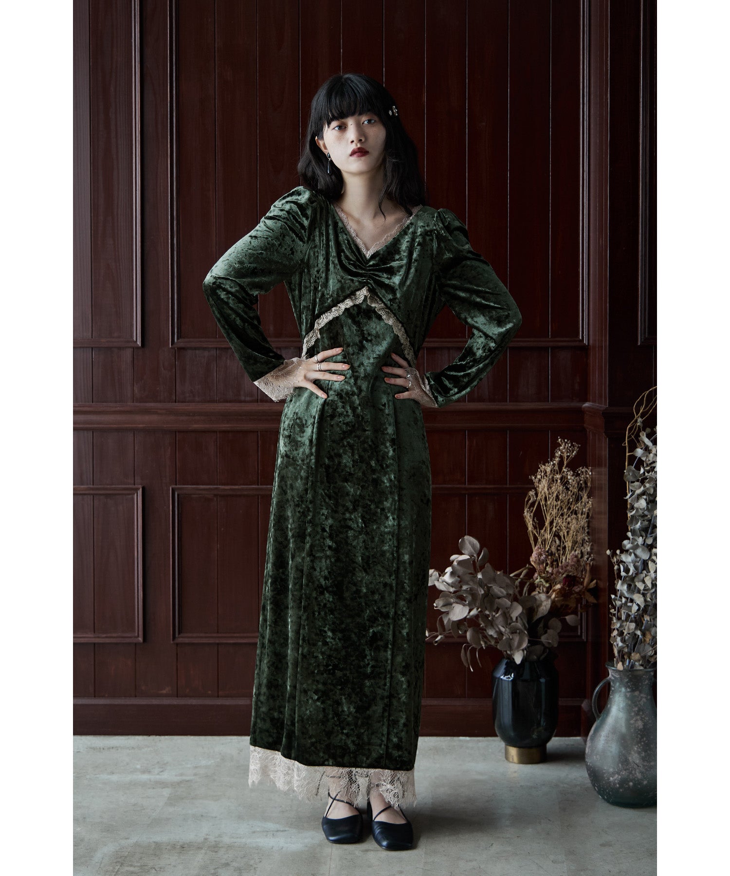 クラッシュベロアランジェリー風ドレス｜パーティードレス・結婚式