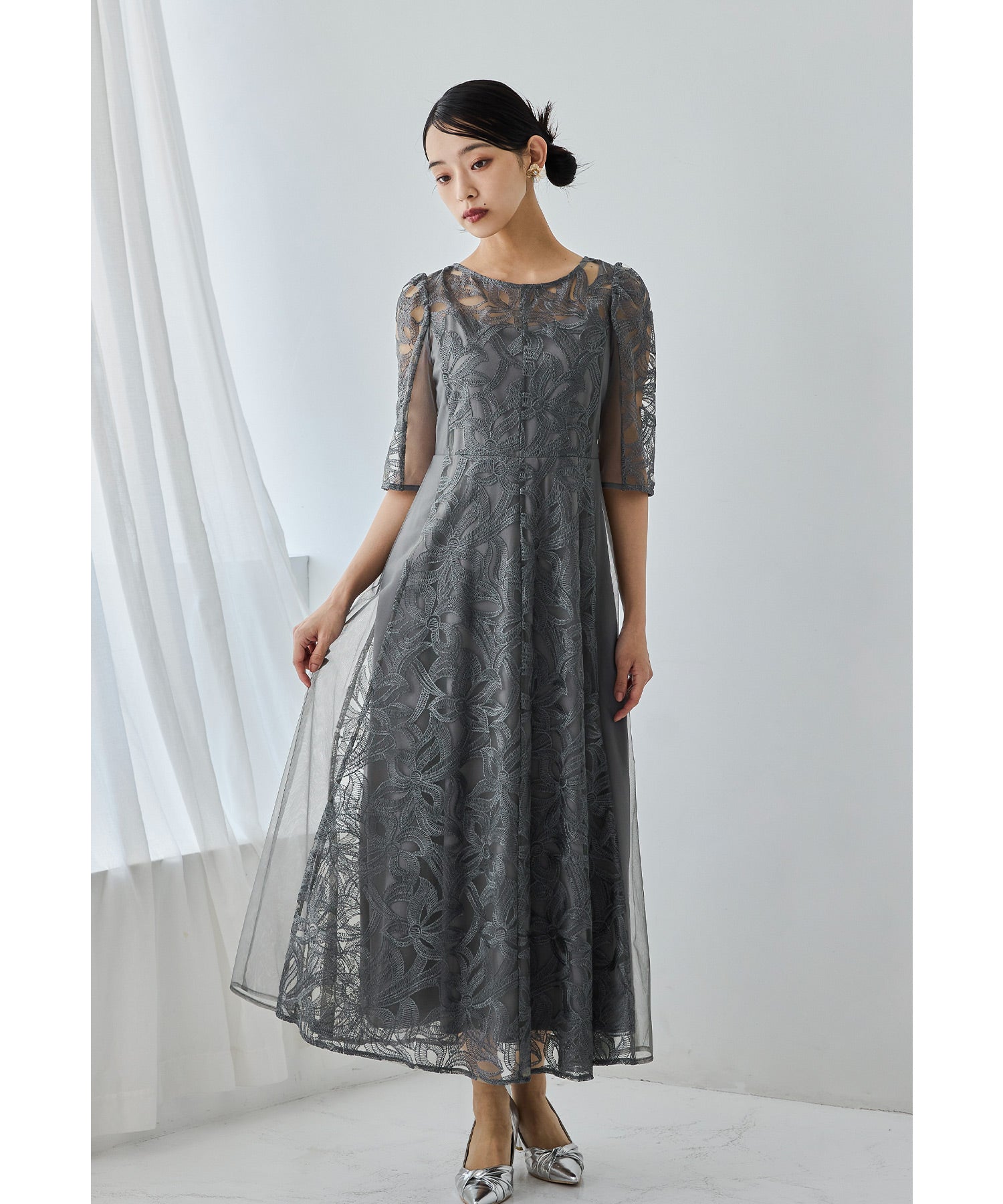 フラワーレースフレアドレス 結婚式 成人式 二次会 同窓会 パーティー