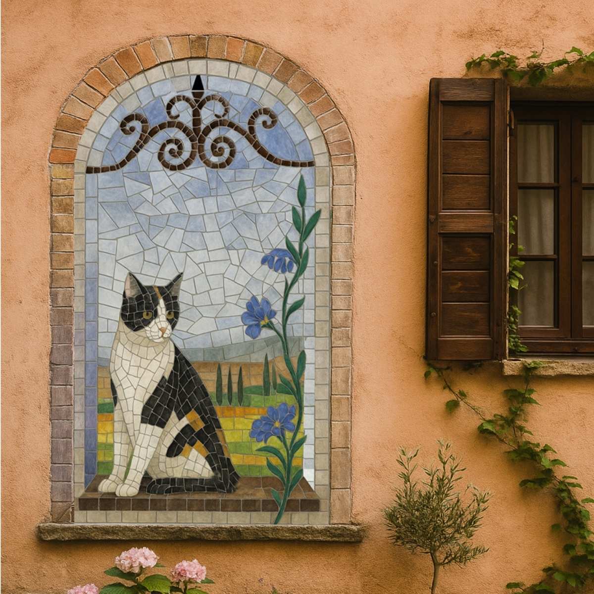 WINDOW WITH CAT mosaic kit in ceramic with trencadis technique