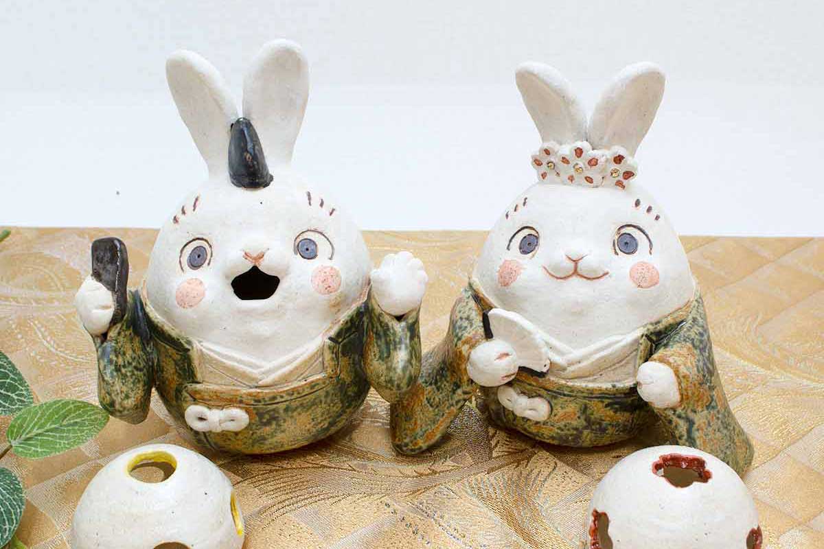 和雑貨 四季彩堂 オンラインショップ / 常滑焼 陶人形 うさぎ雛(中)