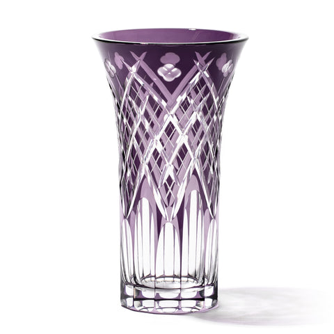 江戸切子 四ツ葉矢来紋 天開花瓶 江戸紫 ｜江戸切子グラスならTABLEAU