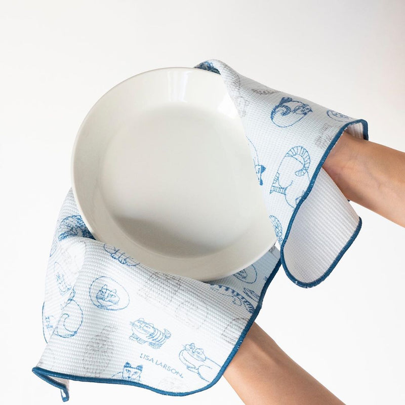 吸水クロス（スケッチねこたち・白×ネイビー）