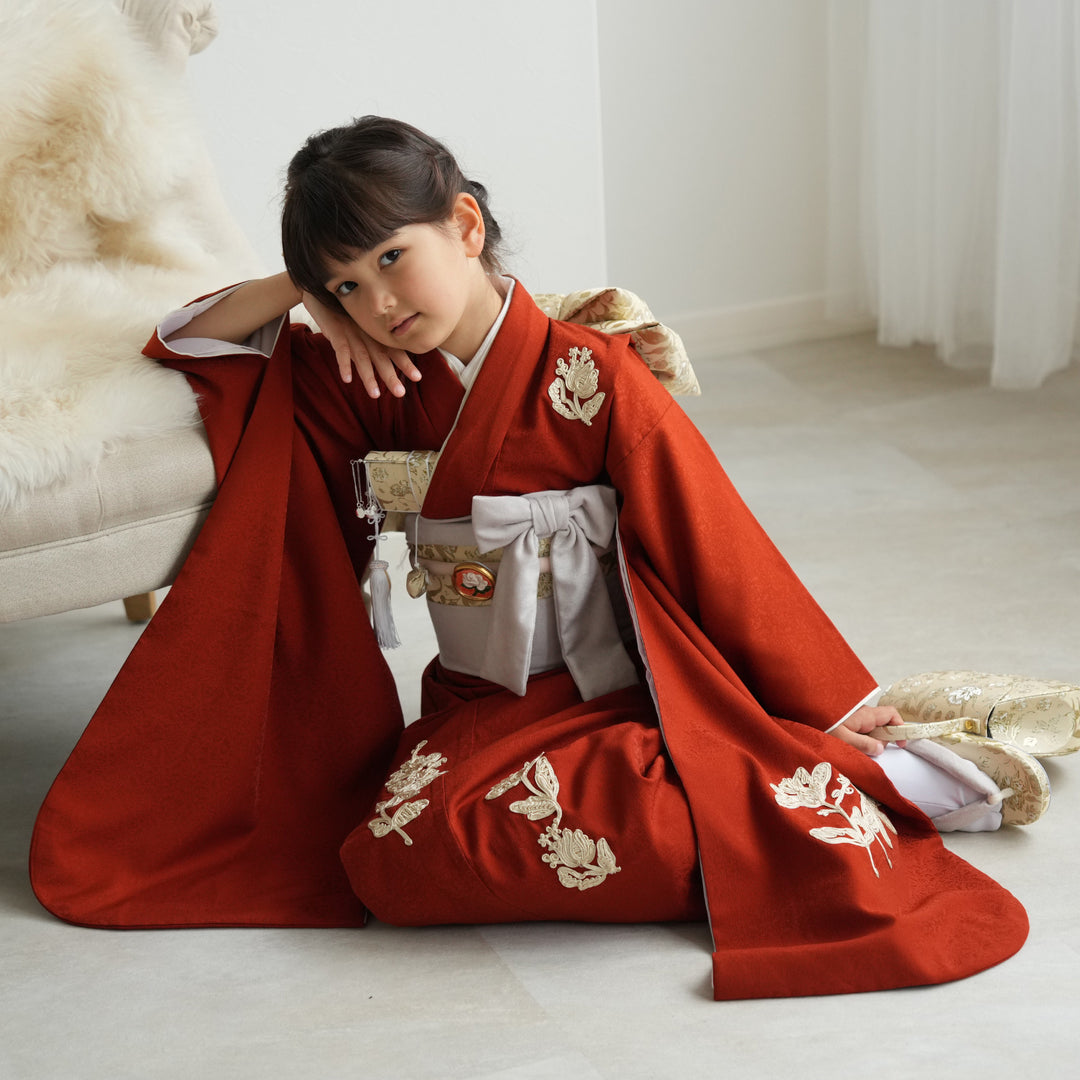 レンタル】七五三着物 7歳女の子 和風館 ダマスクにコード刺繍
