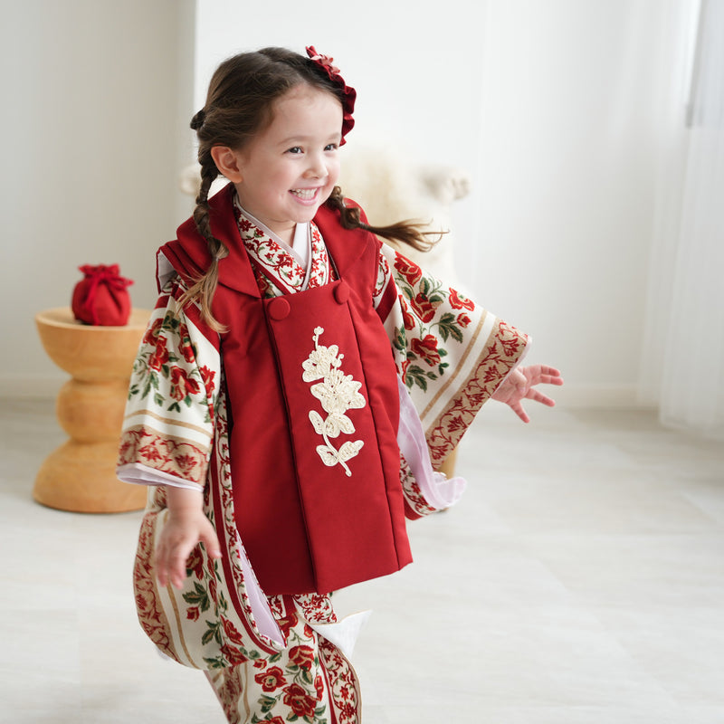 レンタル】七五三着物 3歳女の子 被布セット 和風館 コード刺繍 モダン