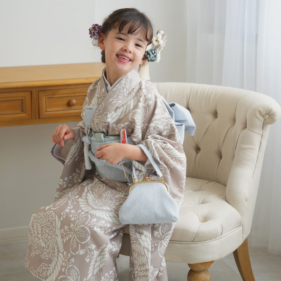 七五三着物 7歳 女の子 着物セット】販売品 四つ身 白茶鳳凰 ひよこ