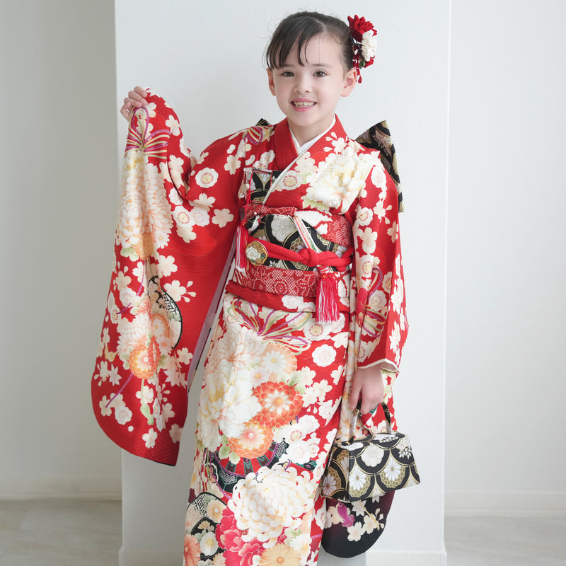 レンタル】七五三着物 7歳女の子 華徒然 着物セット 四つ身 絵羽 古典