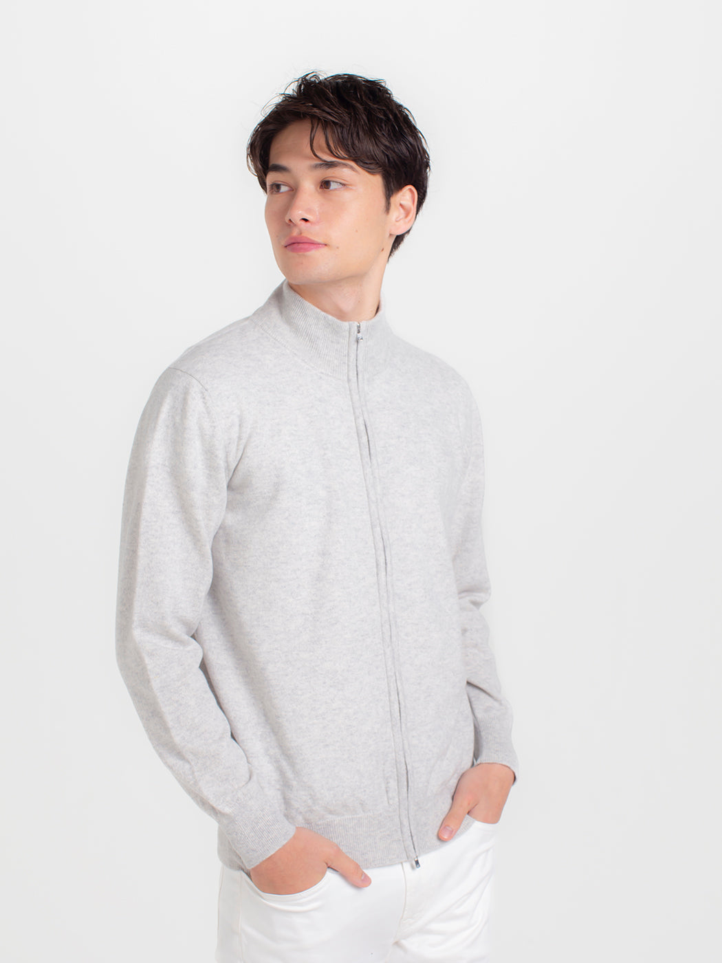 日本製】カシミヤ100% ハイネック ジップ カーディガン メンズ