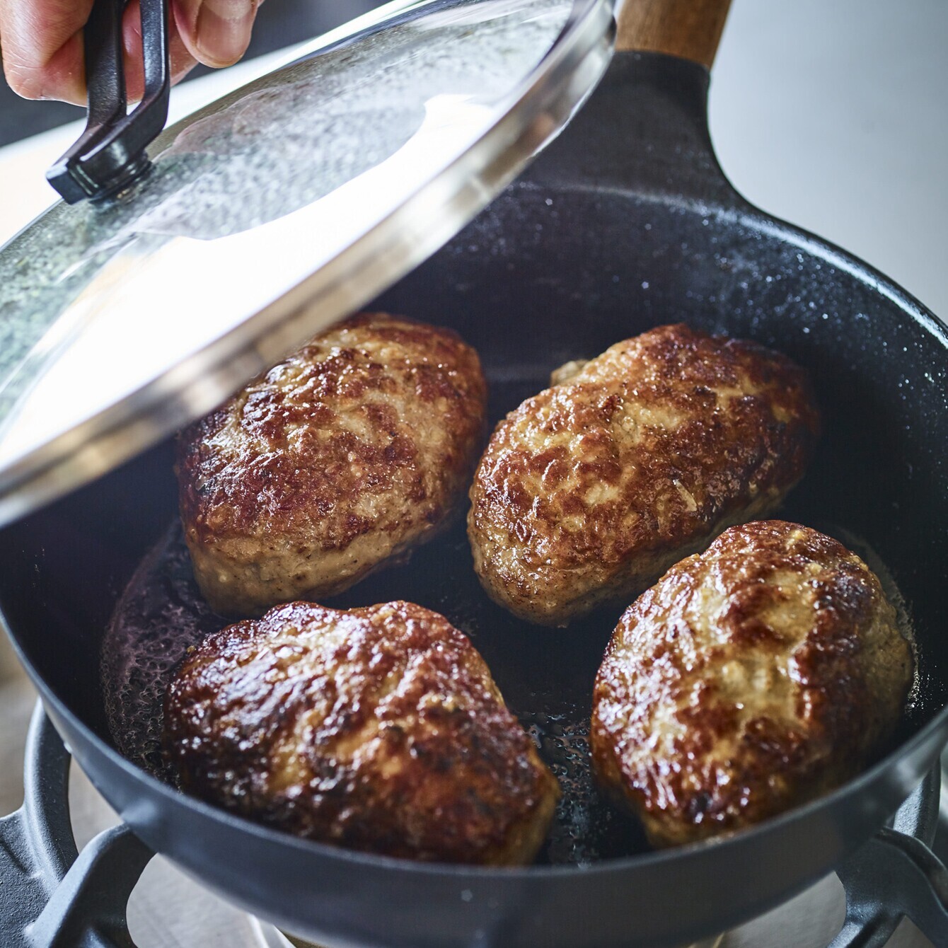 フライパン 24cm DEEP 【ガラスリッドセット】[ウォールナット