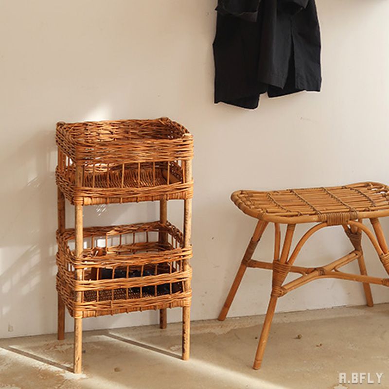 楽天市場】2段ラック 2段バスケット ラウンド 円形 ラタン 籐 皮付き