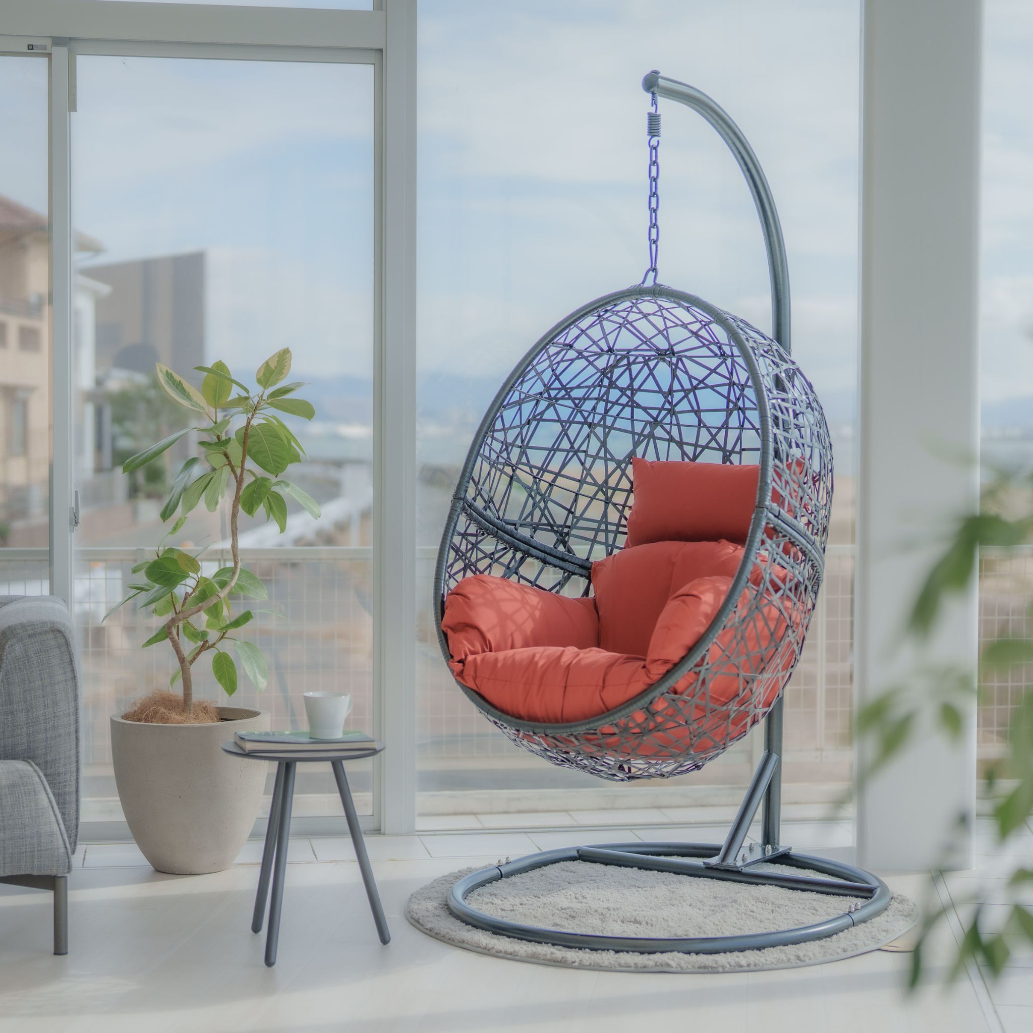 楽天市場】【寝落ち確定タマゴ！？】 ハンギングチェア 吊り下げ 自立