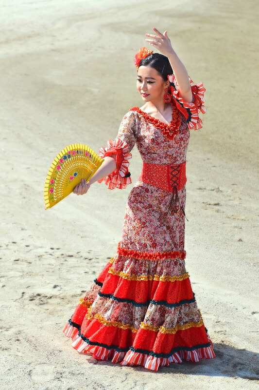 楽天市場】フラメンコ衣装 サーモンピンクワンピース花柄 舞台衣装