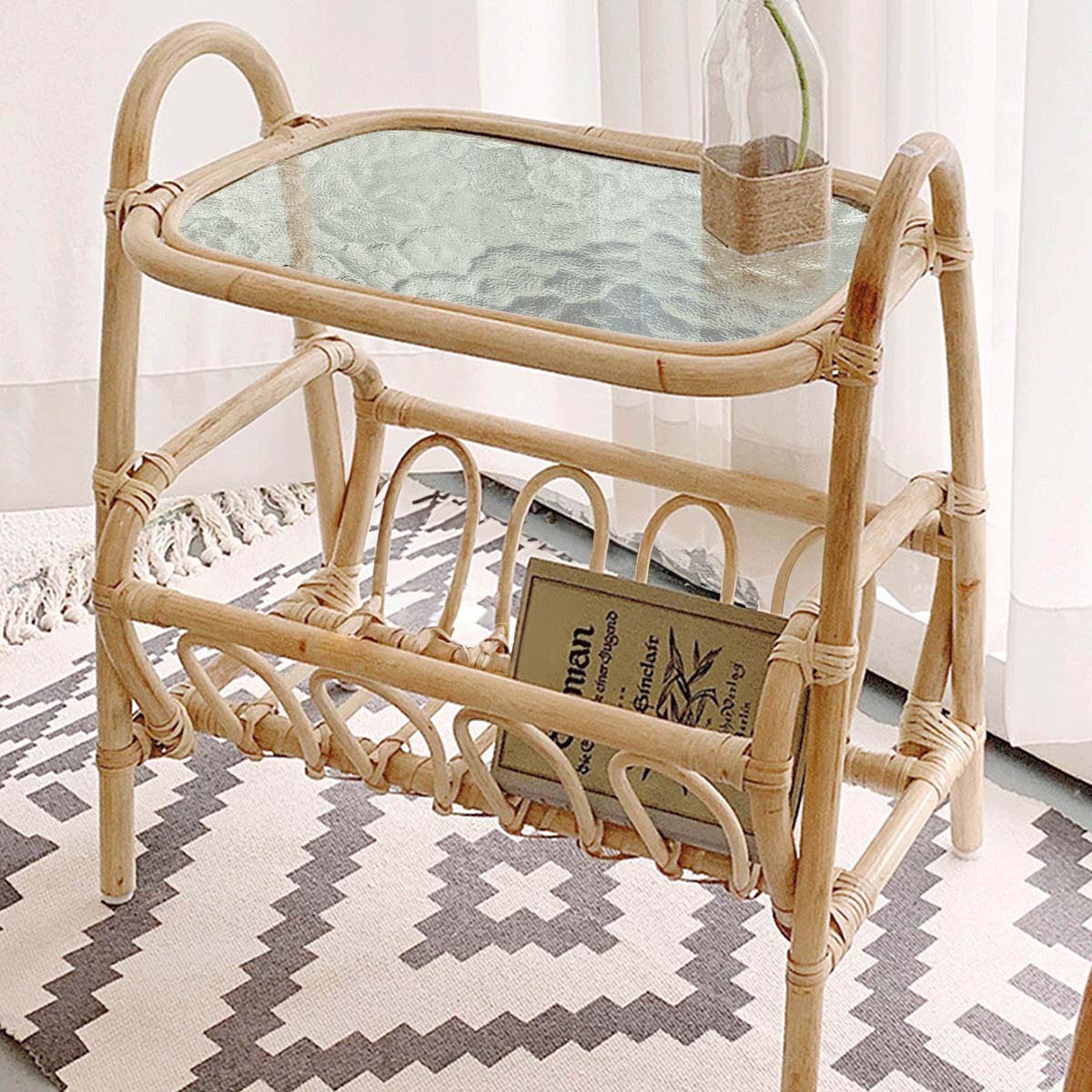 楽天市場】Z-Pearl ラタン編み ガラス天板 サイドテーブル マガジン