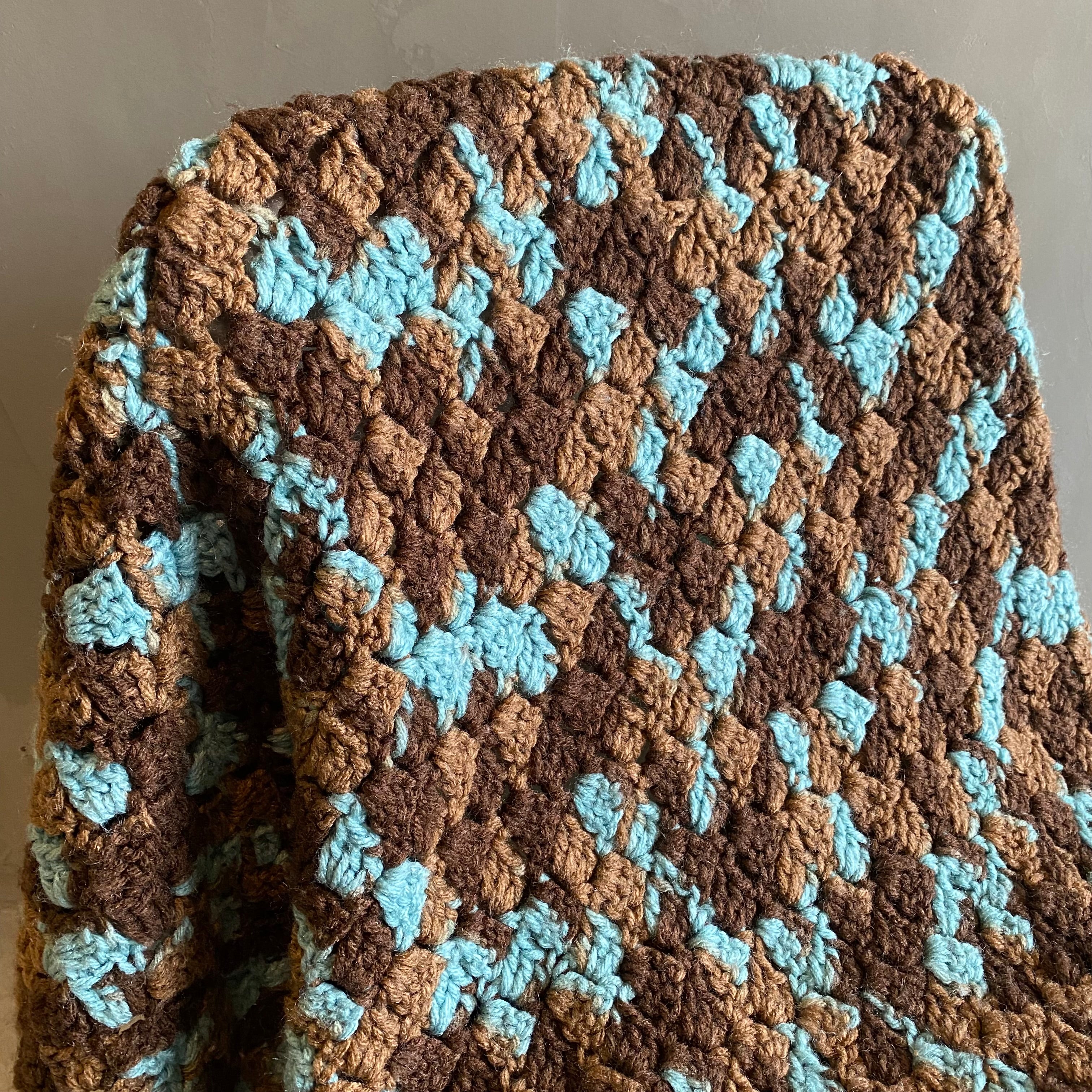 1970s USA vintage】グラニーブランケット ブルー×ブラウン – 雑貨屋ポッポ