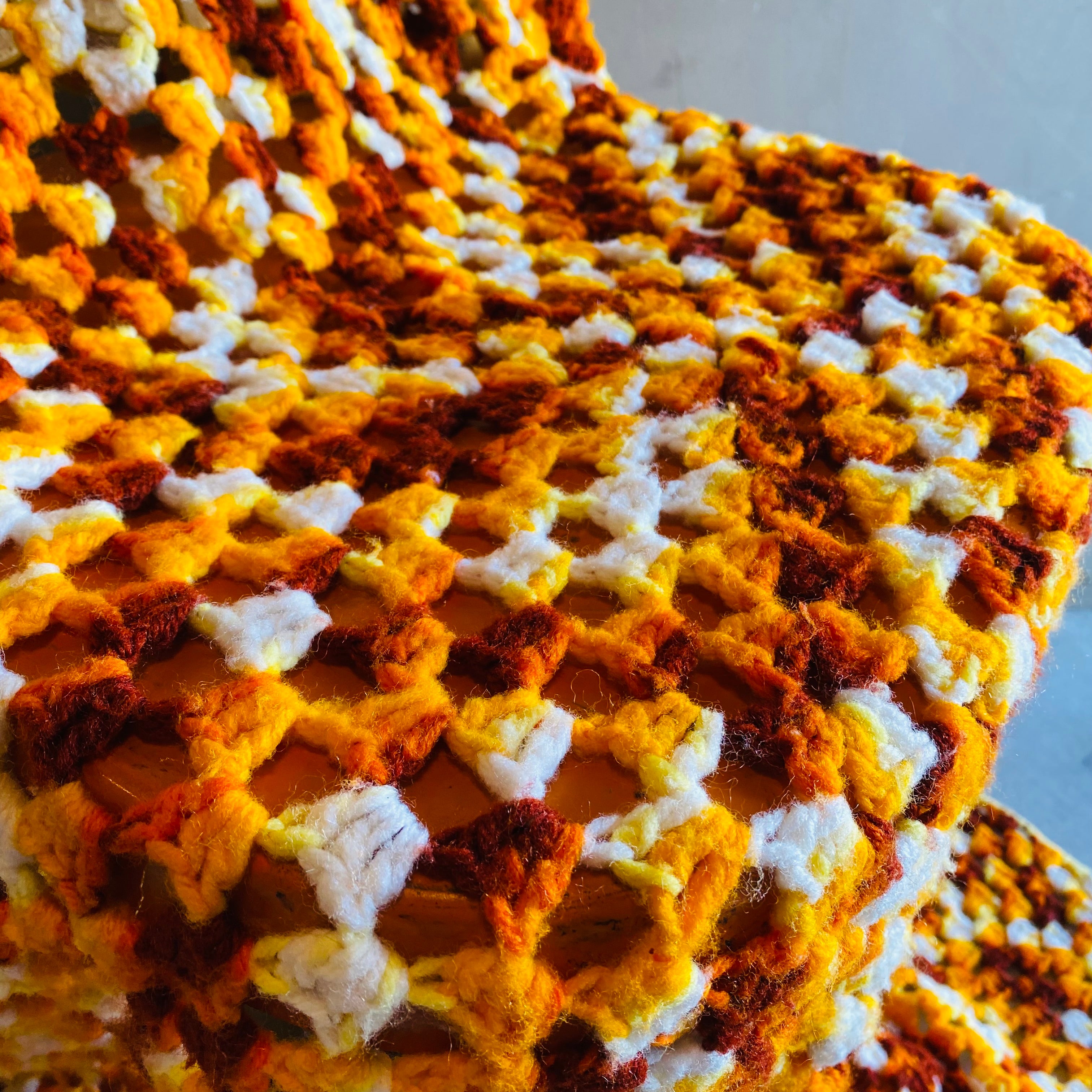 1970s USA vintage】グラニーブランケット オレンジ グラデーション