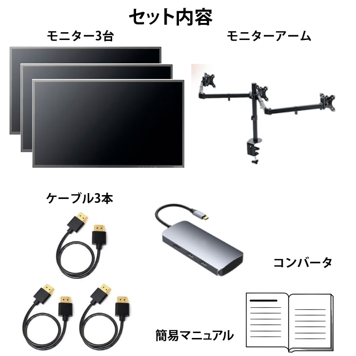 いきなり3画面マルチモニタセット USB-C1本で接続完了 らくらく複数