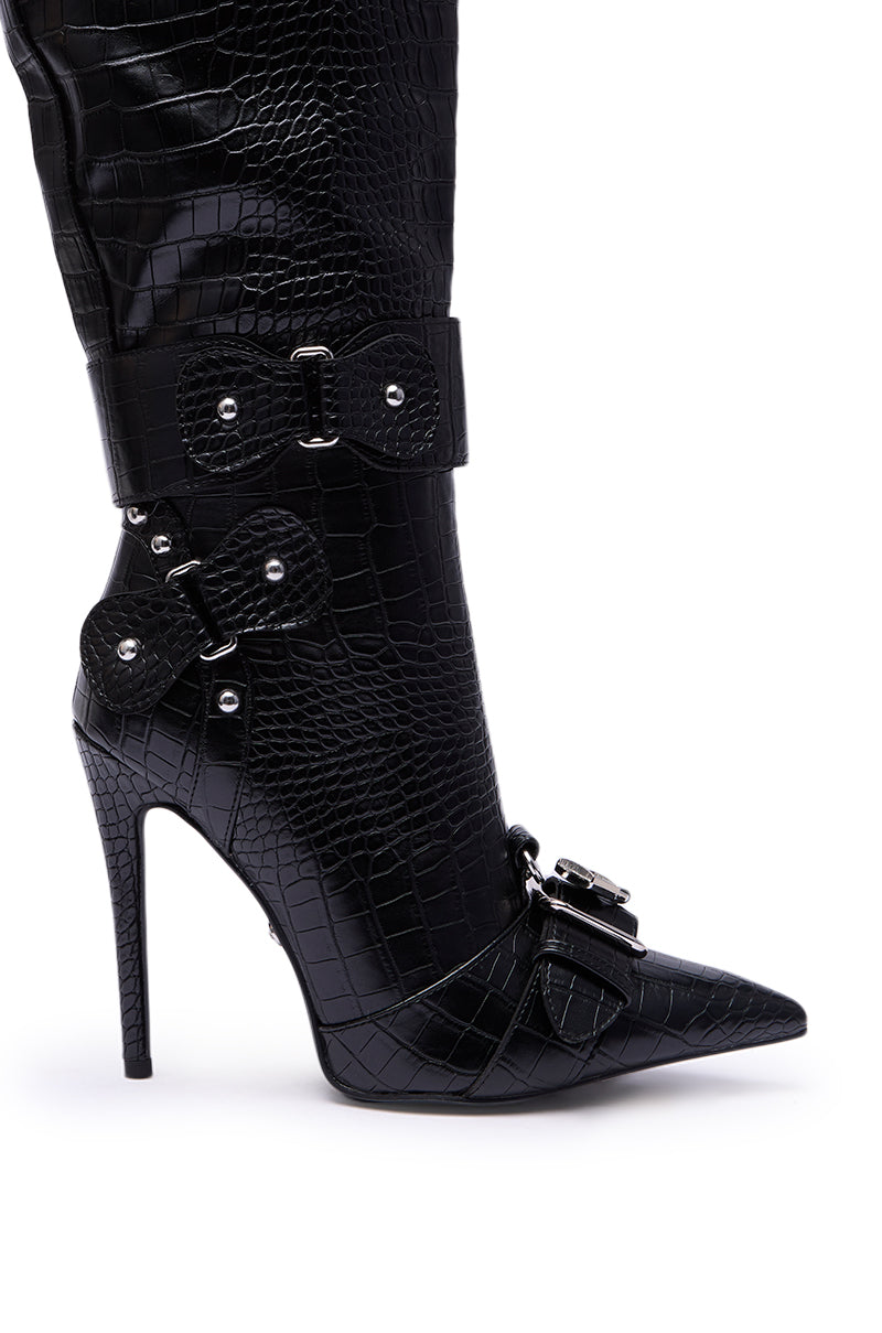 AZALEA WANG LAPIS BLACK SNAKE STILETTO BOOT – AKIRA