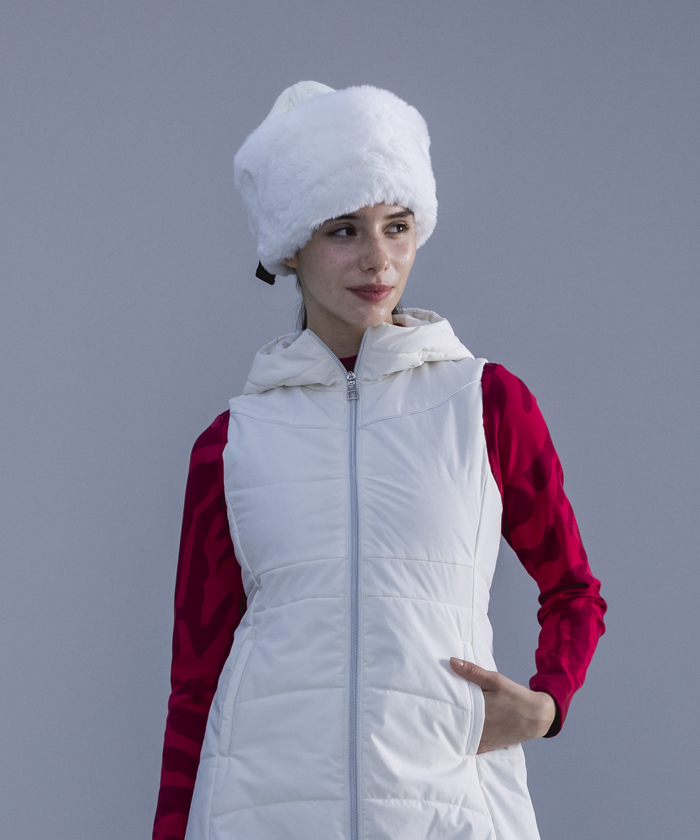 美品 マンシングウェア L 中綿 ノーカラー ノースリーブ ワンピース 白