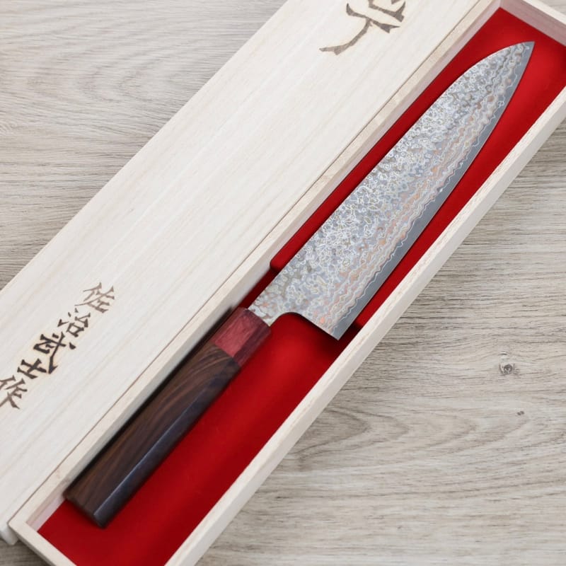 佐治武士牛刀240mm VG10鋼黑染霓虹大馬士革