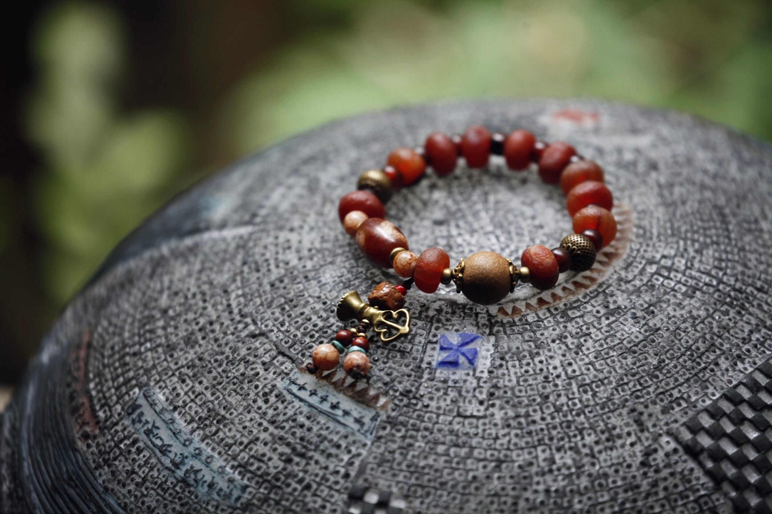 藥珠多寶手串朱紅火供天珠老瑪瑙