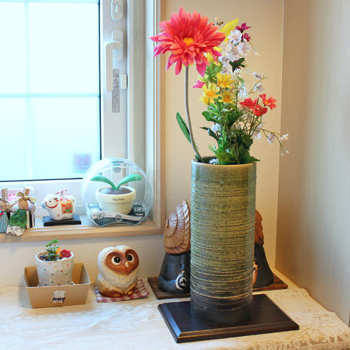 信楽焼 花瓶 ビードロ 轆轤目 おしゃれ 一輪挿し 花入 陶器 花びん