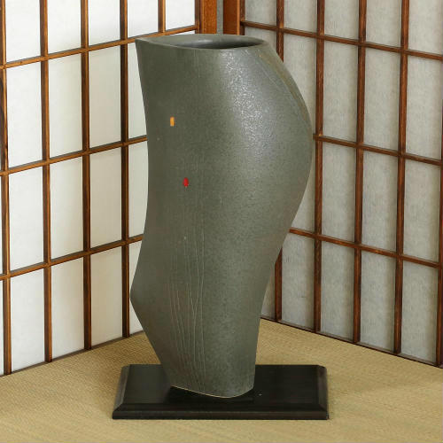 信楽焼 花器 灰釉 変形 立花 陶器 花瓶 生け花 和風 華道 池坊 生花用