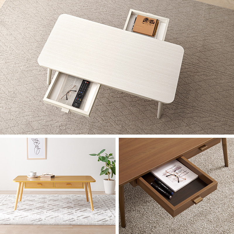 引出し2杯つき センターテーブル 100×48 スクエア MT-6383を激安で販売