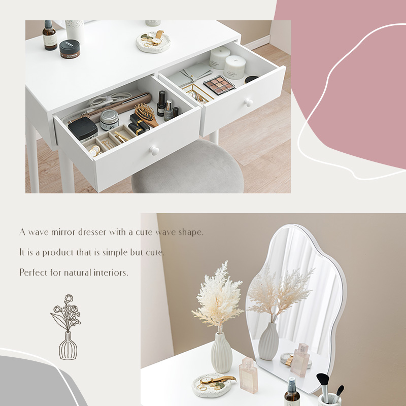 ドレッサー 鏡台 幅75 スツール付 ホワイト 引出し2杯 MD-6737WHを激安