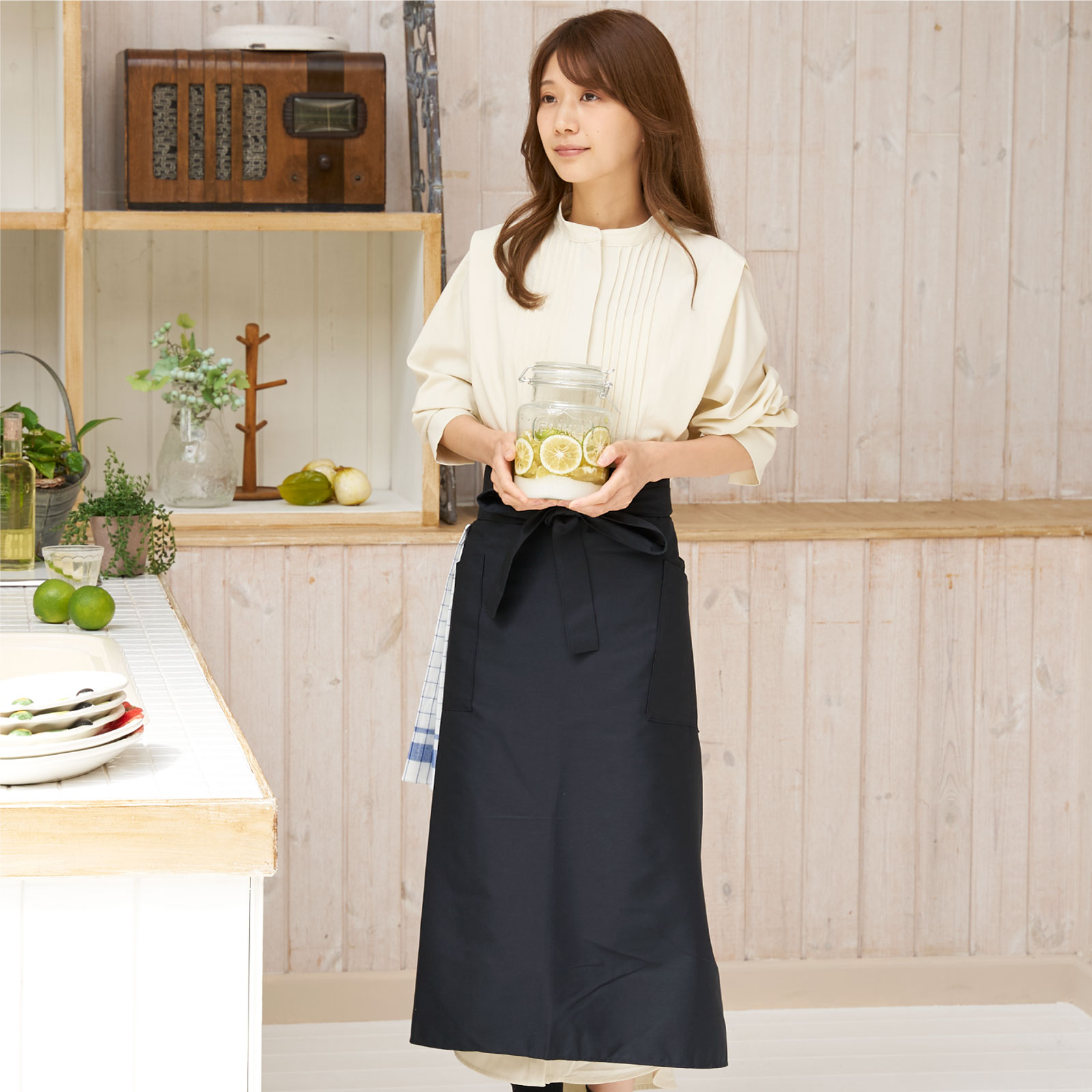 エプロン 黒 前掛け タオルループ メンズ ソムリエエプロン ロング丈