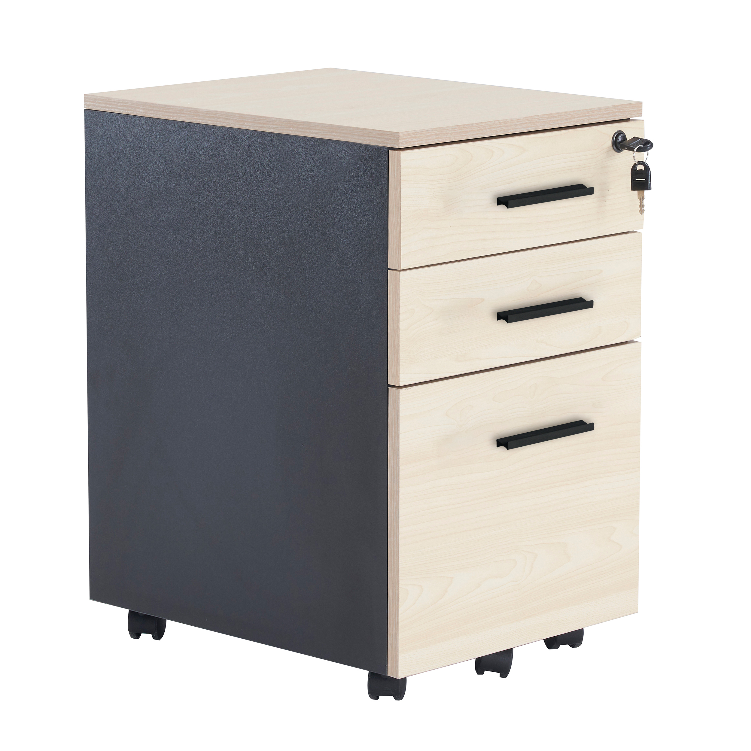 BTM デスクワゴン サイドチェスト 3段 大容量 鍵付き キャスター付き