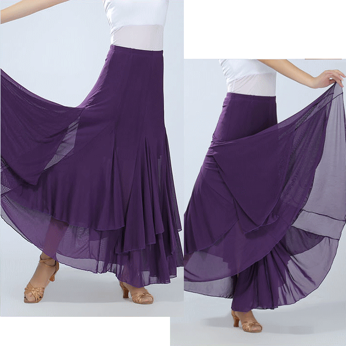 ふんわり軽やか揺れる ロングスカート【パープル】スカート ダンス衣装