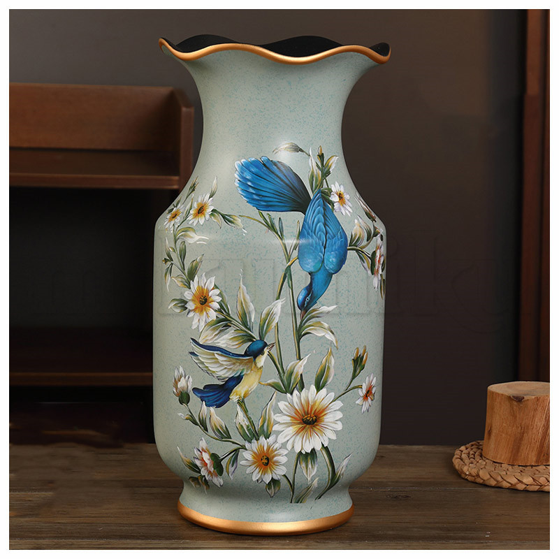 花瓶 フラワーベース 花柄 陶器 花入れ 雑貨 花器 アンティーク雑貨