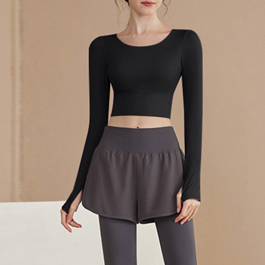 HYS SHOP ヨガウェア トップス 長袖 カップ付 レディース クロップド丈