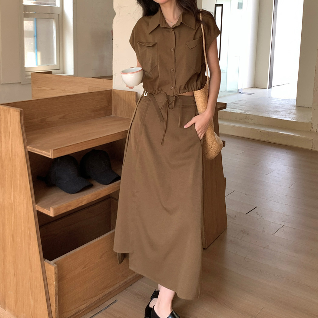 セットアップ レディース カジュアル シャツ 半袖 スカート ロング 2点