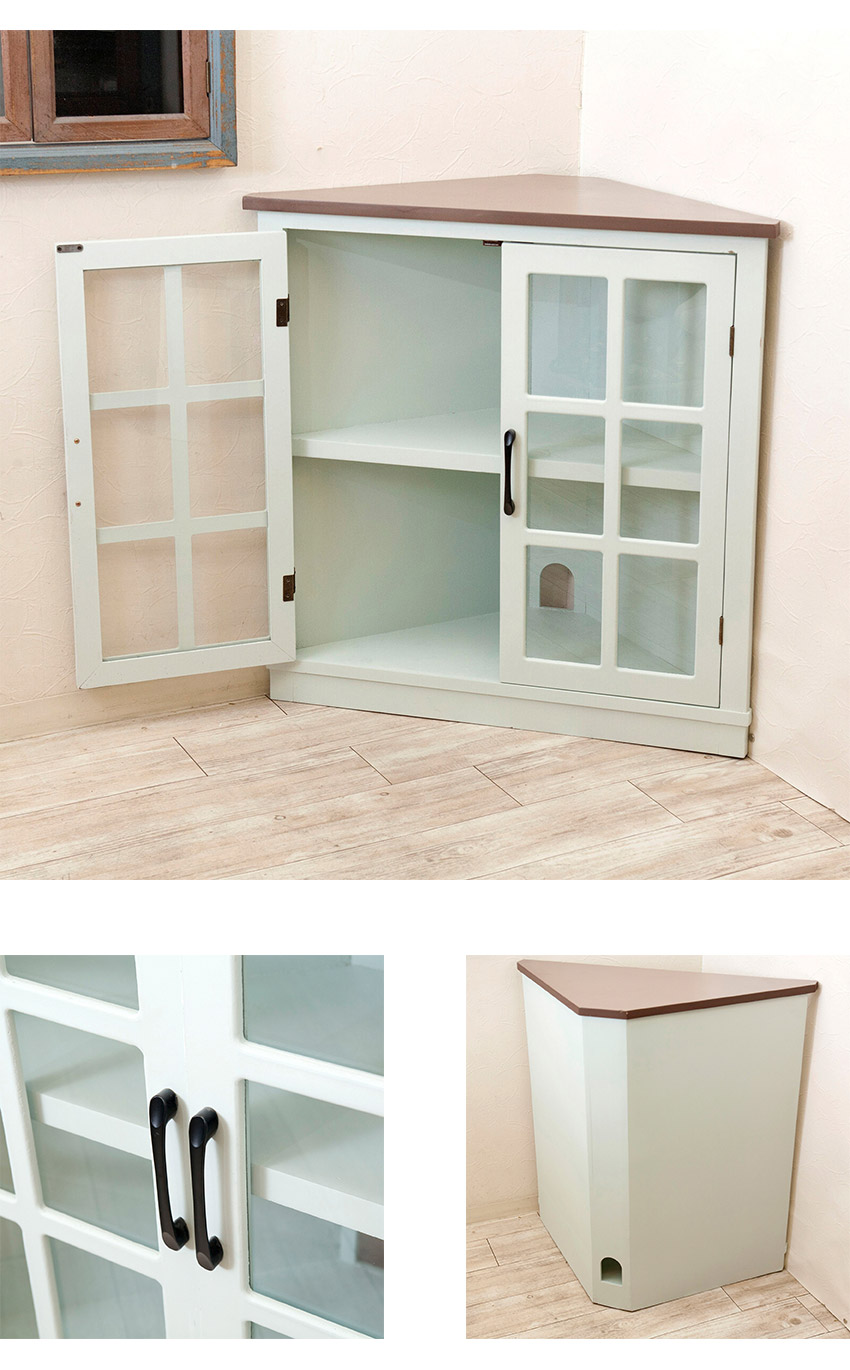 完成品 コーナーキャビネット ガラス扉 隙間収納 組立不要 配線穴