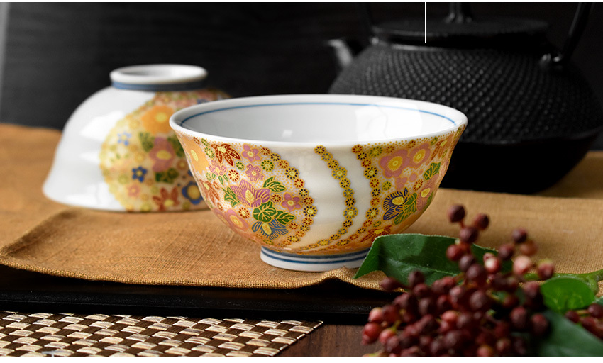 九谷焼 花詰 睦揃 飯碗湯呑ペアセット 化粧箱付き ギフト プレゼント