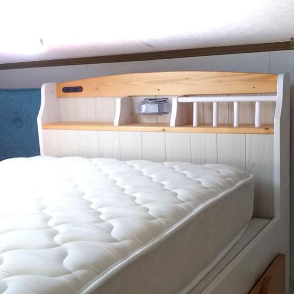 ベッド シングルベッド フレーム 木製 白 ホワイト 宮付き 照明付き