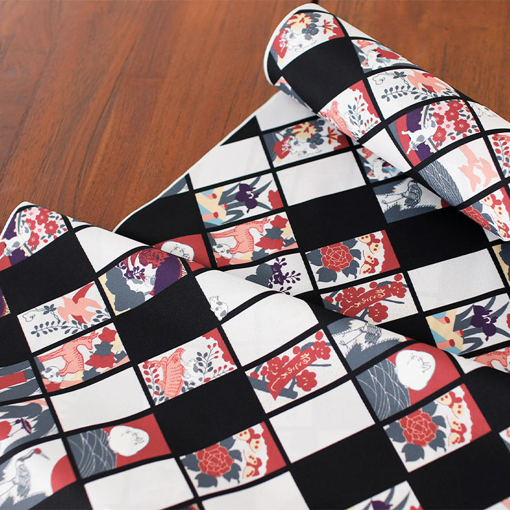 撫松庵 洗える 長襦袢] 花札遊び 104-160-504 88 日本製 猫 市松