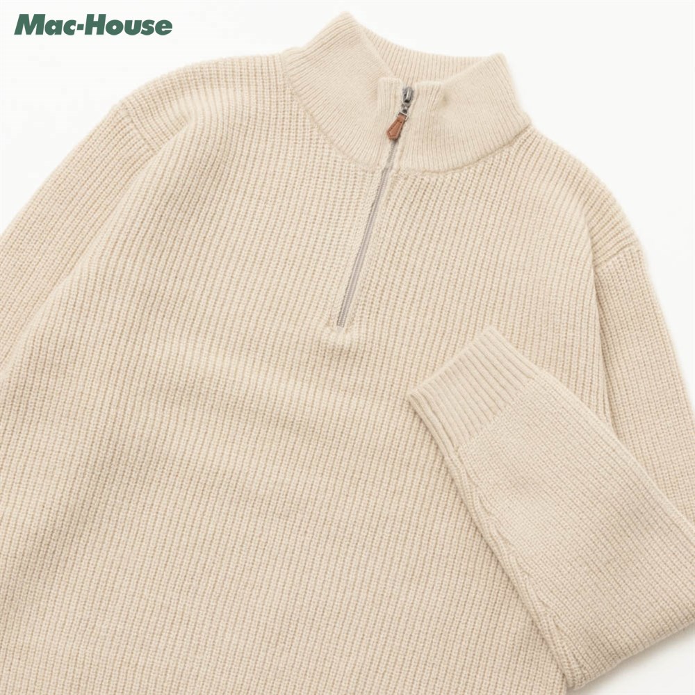 NAVY 快適ニット 畦ハーフジップ メンズ セーター ストレッチ ウール