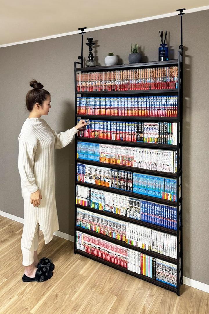 8tail 本棚 突っ張り ラック 幅101cm ホワイト×ナチュラル : Mailo