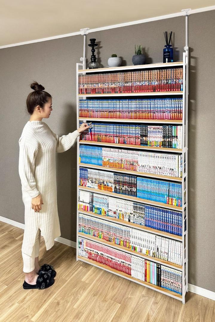 8tail 本棚 突っ張り ラック 幅101cm ホワイト×ナチュラル : Mailo