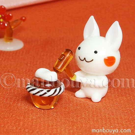 ガラス細工 正月 うさぎ 飾り グラススクエア ウサギ 餅つき メール便