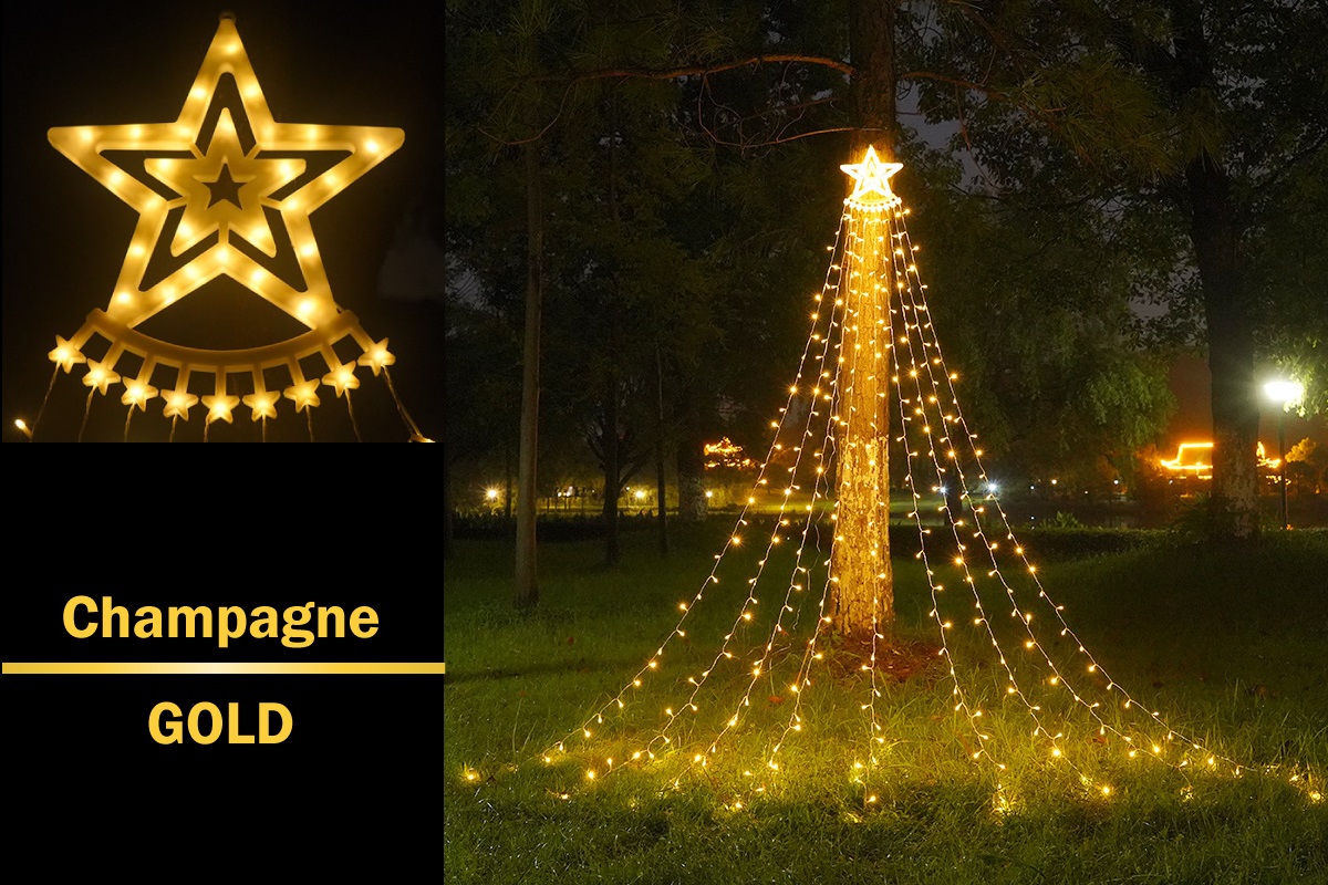 LED ソーラー イルミネーション 星付き ウォーターフォール ドレープ