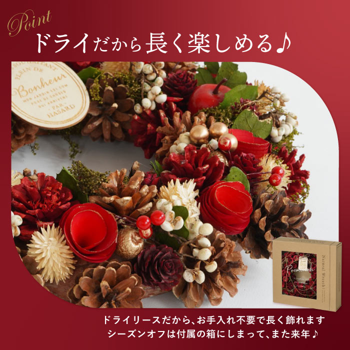 クリスマスリース LEDライト付き セレクト リース L 34cm 玄関 赤 花