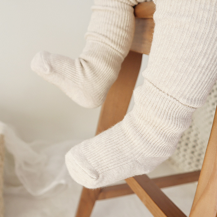 レギンス 靴下 2点セット キッズ リブタイツ すべり止め ナチュラル