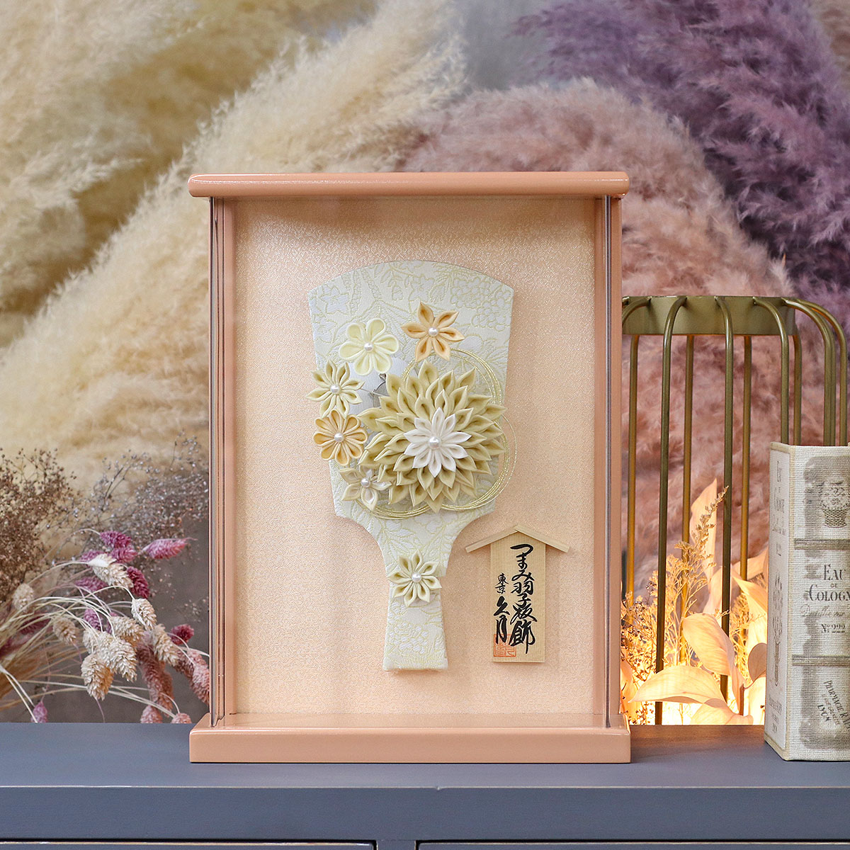 久月 羽子板 お祝い 初正月 7号 つまみ細工 髪飾り 羽子板 アイボリー