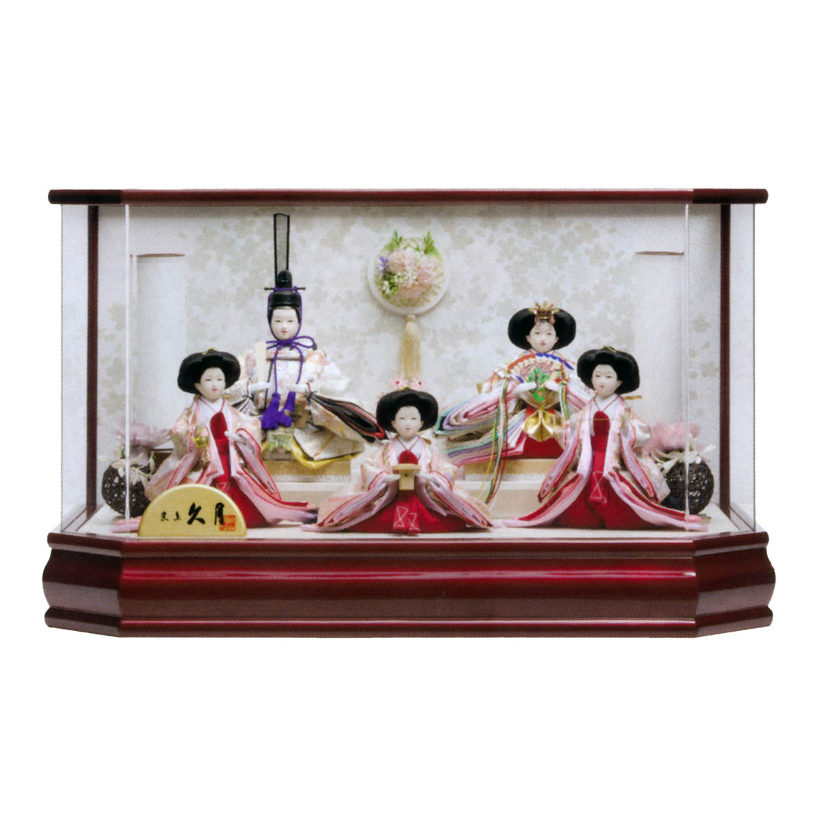 雛人形 ケース飾り 衣裳着 ケース入り 五人飾り 小芥子親王 柳官女 花